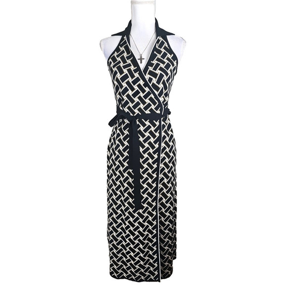 Diane von Furstenberg ~Woman Size S~ Black/White Wrap Knit Summer Midi Dress NWT - Picture 7 of 13
